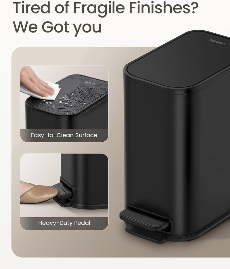 Cesun Small Bathroom Trash Can with Lid Soft Close, Step Pedal, 5 Liter / 1.3 Gallon Stainless Steel Garbage Can with Removable Inner Bucket, Waste Basket for Bathroom, Bedroom (Matte Black) - Image 3